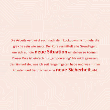 rosarote Farbkachel mit Teilnehmerinnen-Zitat