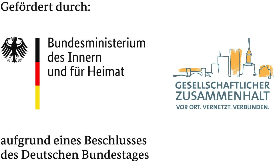 Logo Bundesministerium des Innern und für Heimat in Kombination mit dem Logo "Gesellschaftlicher Zusammenhalt. Vor Ort. Vernetzt. Verbunden." Logo Bundesministerium des Innern und für Heimat in Kombination mit dem Logo "Gesellschaftlicher Zusammenhalt. Vor Ort. Vernetzt. Verbunden."