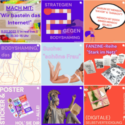 Mit dem Design-Tool Canva erstellter Content auf dem Instagram-Kanal zum FCZB-Projekt DigitalAngels. Mit dem Design-Tool Canva erstellter Content auf dem Instagram-Kanal zum FCZB-Projekt DigitalAngels.