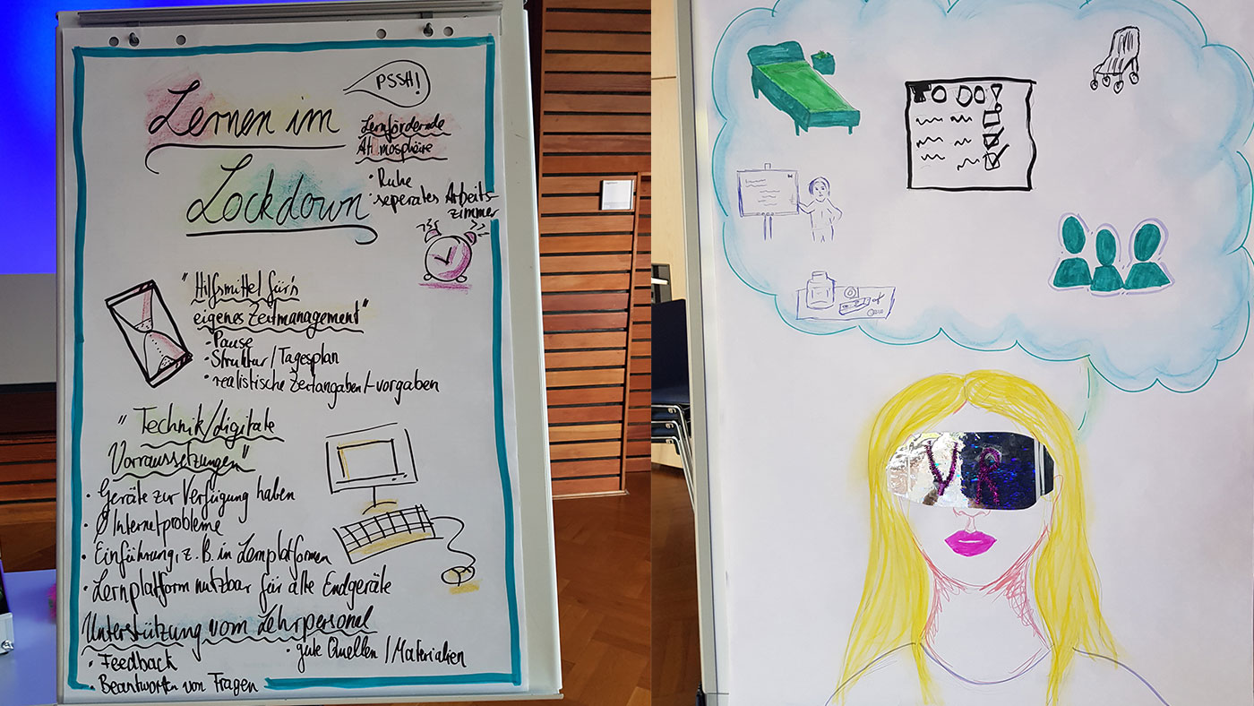 Zukunftswerkstatt der Digitalen Akademie Pflege 4.0 (DAPF): Auf Postern haben die Auszubildenden ihre Vision vom digitalen Lernen der Zukunft entworfen.