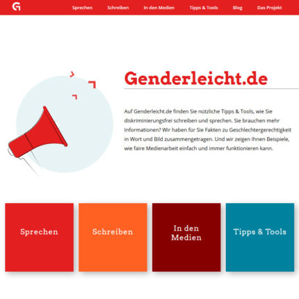 genderleicht.de ist ein Projekt für diskriminierungsfreie Sprache, vorgestellt von Christine Olderdissen in ihrer Session beim FCZB-Barcamp #FrauenProjekteDigital